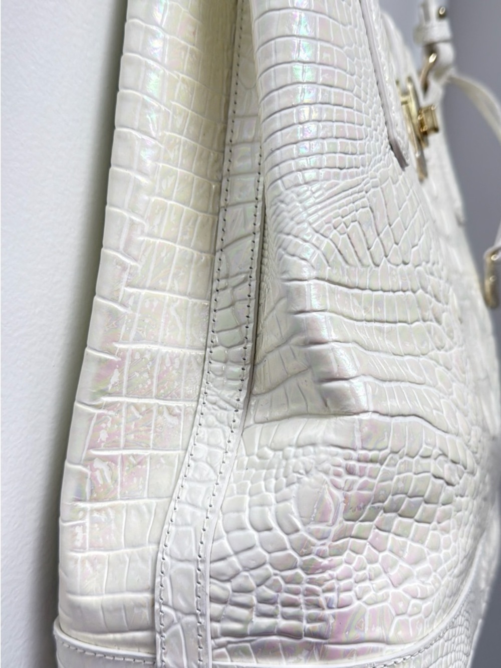 Brahmin Iridescent Pearl Croc-Embossed Tote with Gold Hardware - Picture 3 of 8